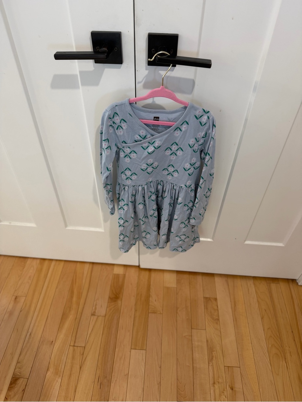Tea Collection Kids Long Sleeve Blue Floral Drop-Waist Dress Size 5